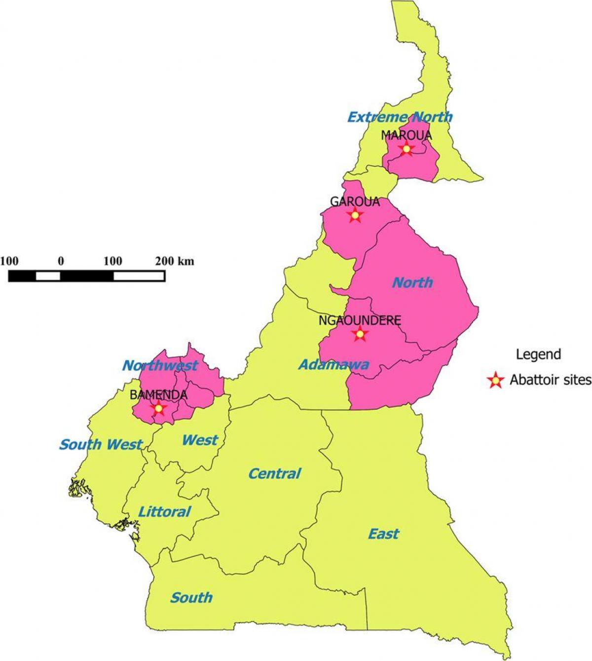 Kamerun menunjukkan kawasan peta